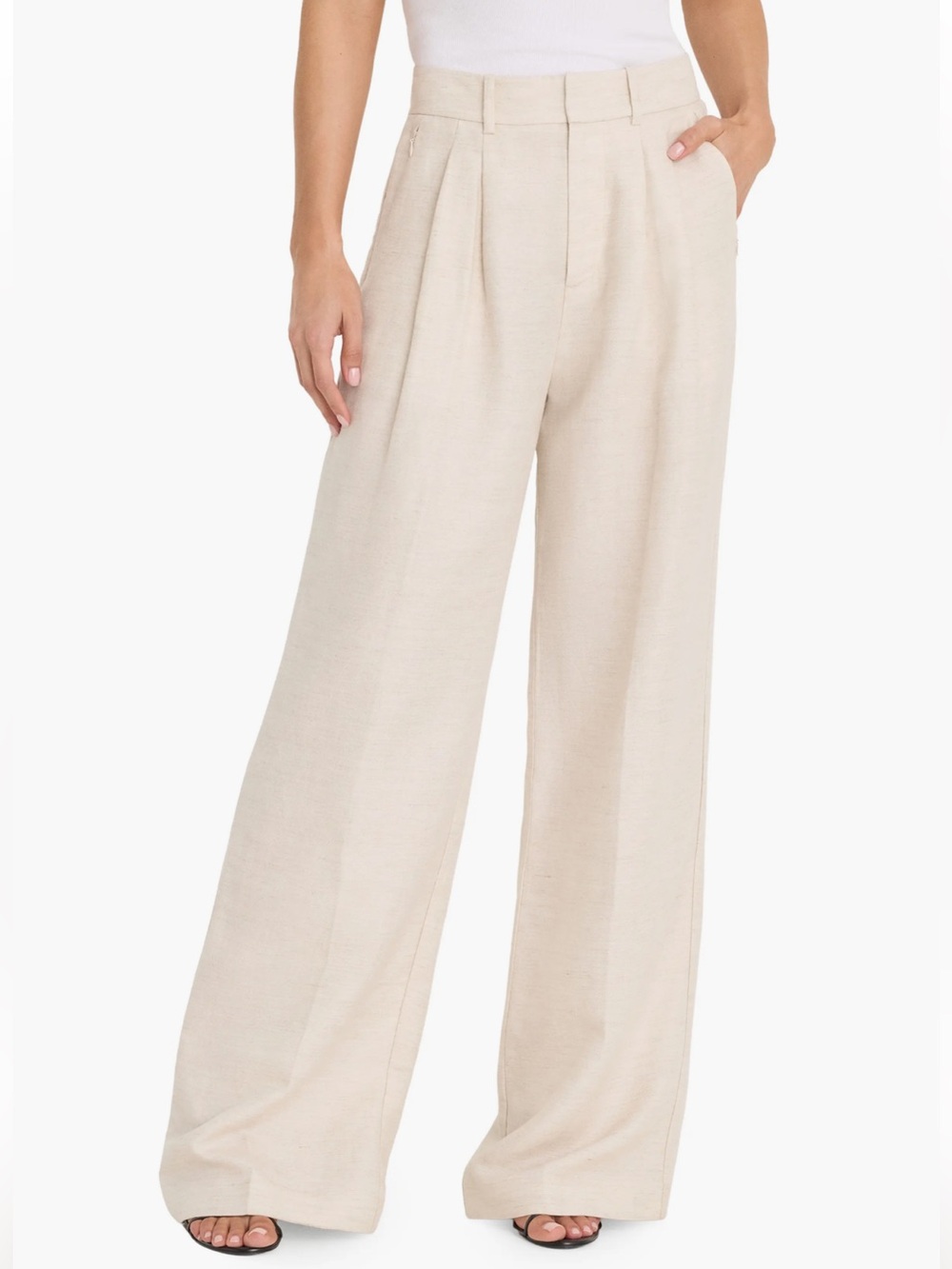 Good American wide Leg Pleated Tencel & Linen Trousers